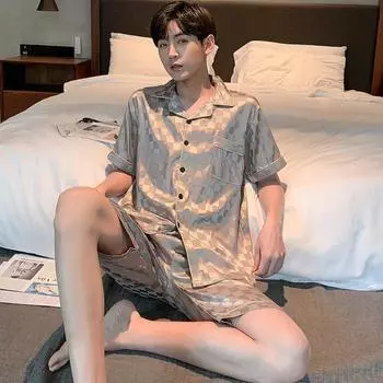 2 шт./компл., мужская повседневная одежда, рубашка с короткими рукавами и эластичной резинкой на талии, широкие шорты L серый