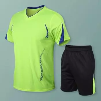 2 шт./компл. мужская повседневная одежда с v-образным вырезом и коротким рукавом, футболка с эластичной резинкой на талии и широкие шорты, комплект L чёрный