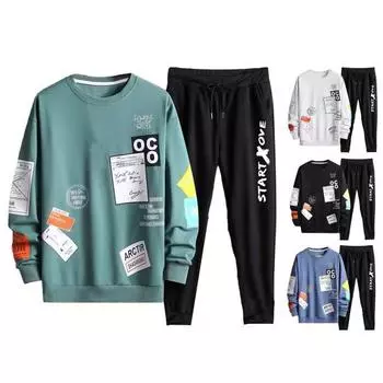 2 шт./компл., мужские верхние брюки, комплект с завязками, эластичной резинкой на талии, круглым вырезом, хип-хоп, с буквенным принтом, свободная толстовка с длинными рукавами, комплект брюк, мужской осенний спортивный костюм