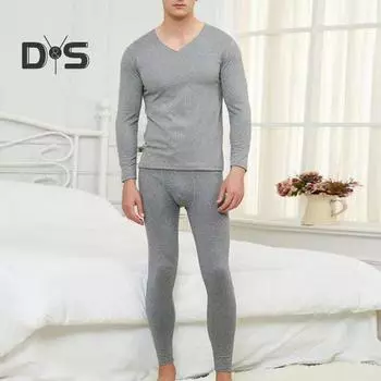 2 шт./компл., мужское зимнее термобелье, комплект длинных трусов, плюс размер, V-образный вырез, облегающий эластичный флис, сохраняет тепло, толстая термо-домашняя одежда, пижамный комплект 4XL темно-серого