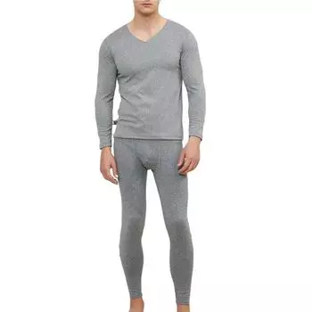 2 шт./компл., мужское зимнее термобелье, комплект длинных трусов, плюс размер, V-образный вырез, облегающий эластичный флис, сохраняет тепло, толстая термо-домашняя одежда, пижамный комплект 2XL темно-серого