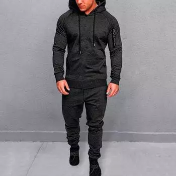 2 шт./компл., мужской брючный костюм с капюшоном, сплошной цвет, с длинным рукавом, с капюшоном, эластичной резинкой на талии, повседневный спортивный костюм с завязками на щиколотке, мужской осенне-зимний спортивный костюм 2XL армия зеленый