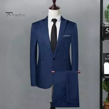 2 шт./компл. мужской деловой рабочий костюм с лацканами и длинным рукавом, с широкими плечами, комплект из 2 предметов, пальто и брюк M темно-синий