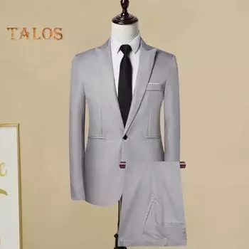 2 шт./компл. мужской деловой рабочий костюм с лацканами и длинным рукавом, с широкими плечами, комплект из 2 предметов, пальто и брюк L вино красного