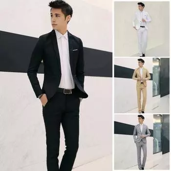 2 шт./компл. мужской костюм, пальто, брюки, комплект с лацканами, длинный рукав, одна пуговица, костюм, пальто, костюм со средней посадкой, комплект брюк M белый