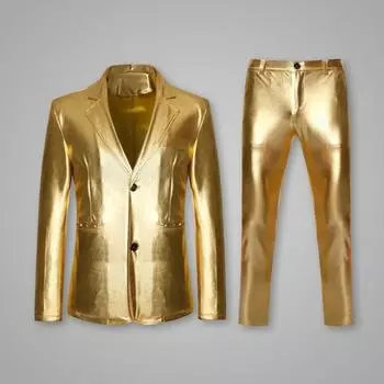 2 шт./компл. мужской костюм пальто брюки комплект лацкан длинный рукав однобортный костюм пиджак длинные брюки комплект золотой штампованный деловой костюм M чёрный