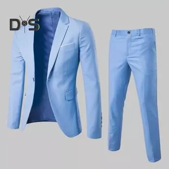 2 шт./компл. мужской приталенный костюм с лацканами, длинный рукав, одна пуговица, пальто, длинные брюки средней посадки, однотонный деловой наряд L светло-серый