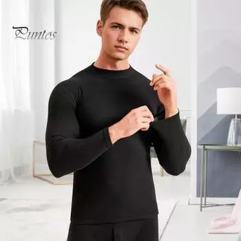 2 шт./компл. мужской теплый наряд, О-образный вырез, длинный рукав, термотоп, высокая талия, длинные брюки, комплект, однотонный, облегающий, дышащий, нижний наряд L чёрный