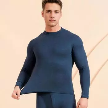 2 шт./компл. мужской теплый наряд, О-образный вырез, длинный рукав, термотоп, высокая талия, длинные брюки, комплект, однотонный, облегающий, дышащий, нижний наряд L хаки