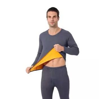 2 шт./компл. мужской теплый наряд, О-образный вырез, длинный рукав, термотоп, высокая талия, длинные брюки, комплект, однотонный, облегающий, дышащий, нижний наряд L чёрный