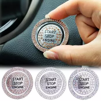 2 шт./компл. наклейка на кнопку запуска автомобиля, кольцо со стразами, круглая отделка, защитная крышка, алмазная декоративная наклейка, автомобильные аксессуары