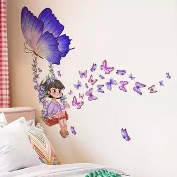 2 шт./компл. Наклейка на стену съемная самоклеящаяся качающаяся маленькая девочка бабочка настенная наклейка украшение