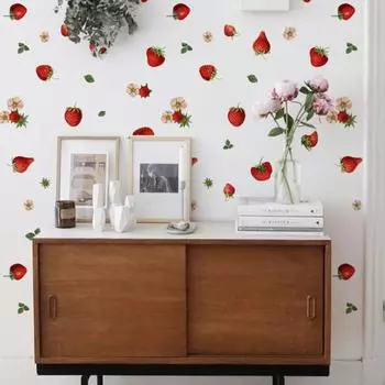 2 шт./компл. Наклейка на стену с милыми листьями клубники, съемная, самоклеящаяся, водонепроницаемая, ПВХ, для жизни