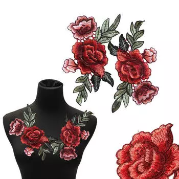 2 шт./компл. нашивки с изображением розовых цветов, цветочные вышитые аппликации, нашивки для самостоятельной вышивки 21*11.5cm красный