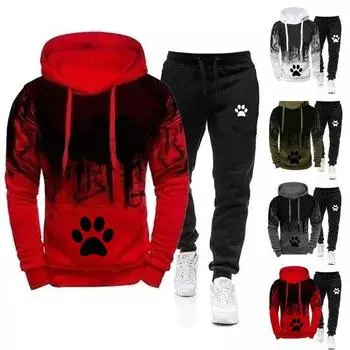 2 шт./компл. носимый карманный повседневная одежда облегающий мужской спортивный костюм с длинными рукавами и капюшоном с градиентным принтом для бега L серый