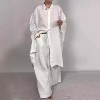 2 шт./компл. осень-весна женская рубашка и брюки комплект блузка на пуговицах с длинными рукавами и лацканами с нагрудным карманом XXL синий