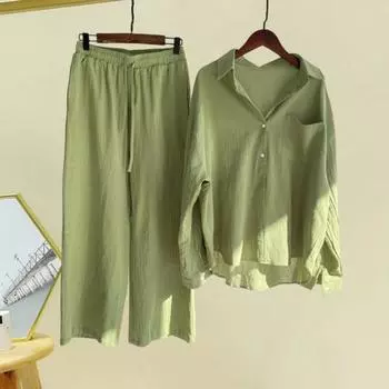 2 шт./компл., осень-весна, женская рубашка, брюки, комплект, блузка на пуговицах с длинными рукавами и лацканами, с нагрудным карманом, эластичные брюки на талии, спортивный брючный костюм для поездок на работу L абрикосовый