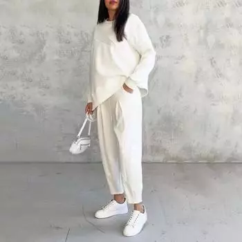 2 шт./компл. осень-весна женские верхние брюки комплект с длинными рукавами и круглым вырезом нерегулярная футболка брюки с эластичной резинкой на талии и боковыми карманами OL спортивный брючный костюм для поездок на работу XXL серый