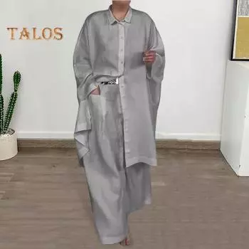 2 шт./компл., осенне-весенняя женская рубашка и брюки, комплект, блузка на пуговицах с длинными рукавами и лацканами с нагрудным карманом, эластичные брюки на талии, OL для поездок на работу, спорт XXL синий