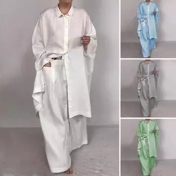 2 шт./компл., осенне-весенняя женская рубашка и брюки, комплект, блузка на пуговицах с длинными рукавами и лацканами с нагрудным карманом, эластичные брюки на талии, OL для поездок на работу, спорт XXL серый