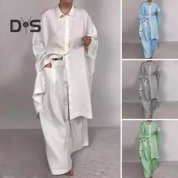 2 шт./компл., осенне-весенняя женская рубашка и брюки, комплект, блузка на пуговицах с длинными рукавами и лацканами с нагрудным карманом, эластичные брюки на талии, OL для поездок на работу, спорт XXXL серый