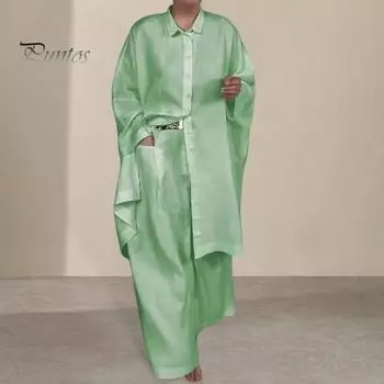 2 шт./компл., осенне-весенняя женская рубашка и брюки, комплект, блузка на пуговицах с длинными рукавами и лацканами с нагрудным карманом, эластичные брюки на талии, OL для поездок на работу, спорт XXXL серый