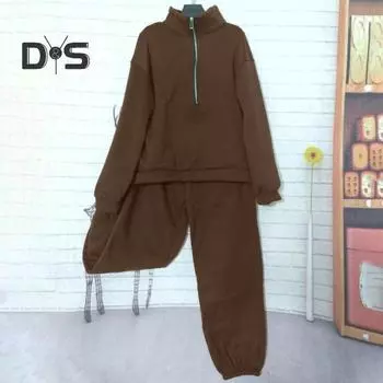 2 шт./компл., осенне-зимний комплект, толстовка, брюки, воротник-стойка, длинный рукав, свободная молния, толстые теплые однотонные брюки с эластичной резинкой на талии, верхний костюм, спортивная одежда 2XL фиолетовый