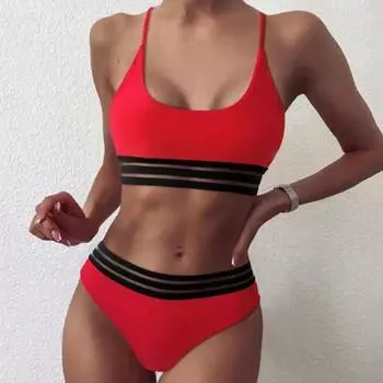 2 шт./компл. отличный купальник со средней талией, быстросохнущий лоскутный мягкий комплект купальников для отпуска M красный
