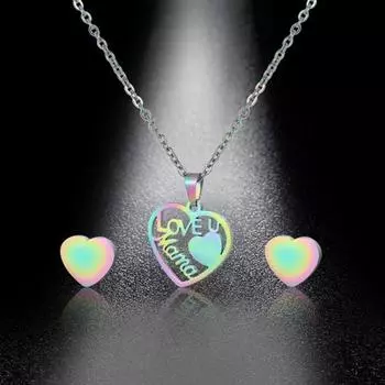 2 шт./компл. ожерелье на ключицу, многоцветный подарок на день матери, тонкие шикарные серьги-гвоздики в форме сердца с любовью, комплект ювелирных аксессуаров разноцветный