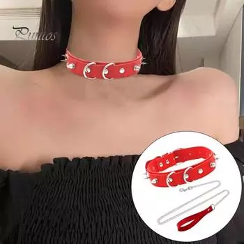 2 шт./компл. ожерелье с заклепками и поводком, регулируемая длина, декоративный воротник, веревка, набор для пары, сексуальное ожерелье, эротические товары для взрослых