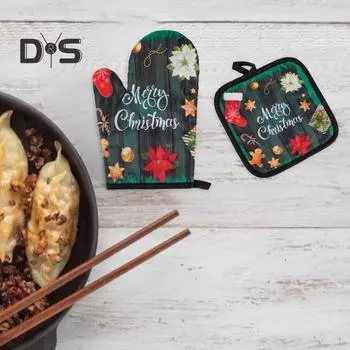 2 шт./компл. перчатки для микроволновой печи, нескользящие полиэстеровые рождественские моющиеся прихватки для духовки, коврик тонкой работы 3