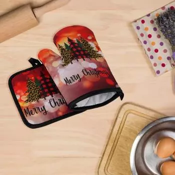 2 шт./компл. перчатки для микроволновой печи, тонкая работа, нескользящие, полиэстеровые, рождественские, моющиеся, коврики для духовки для дома 3