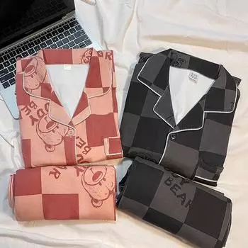 2 шт./компл. Пижама женская зимняя с рисунком медведя из мультфильма студенческая домашняя одежда кардиган с длинным рукавом длинные брюки одежда для девочек женская M розовый