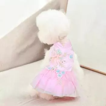 2 шт./компл. платье для домашних животных, удобная юбка для собак в китайском стиле с цветочным рисунком в стиле ретро, одежда XS синий