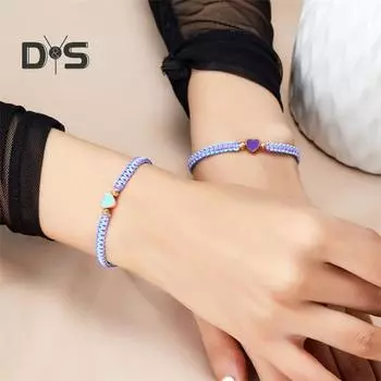 2 шт./компл. плетеные браслеты для пары, декор в виде сердца, браслет унисекс, регулируемая длина, браслет на удачу, подарок на день Святого Валентина чёрный/розовый