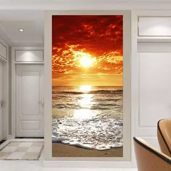 2 шт./компл., пляжный восход, сделай сам, дверь, художественная роспись, наклейка, домашний декор, спальня, гостиная, коридор, вход, декоративная живопись, обои 38.5cmX200cmX2pcs