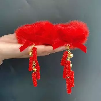 2 шт./компл. плюшевые детские милые китайские резинки для волос для девочек милые мягкие резинки для волос детские аксессуары для волос красный