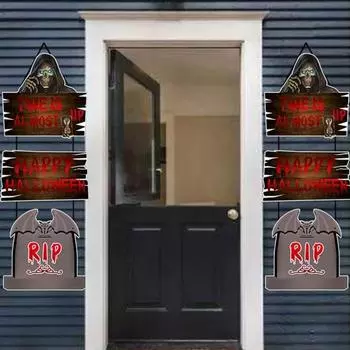 2 шт./компл., подвесные вывески на дверь Хэллоуина, жуткий призрак, дизайн тыквы, прозрачный узор, подвесные вывески, украшение для дома и улицы B