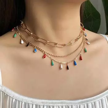 2 шт./компл., праздничный кулон, многослойное ожерелье, вечерние модные креативные капли воды, нежные