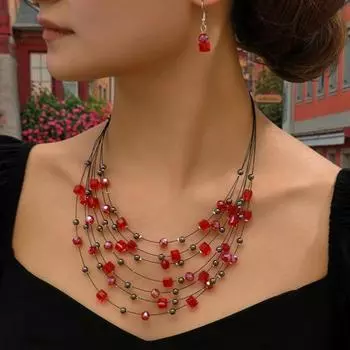 2 шт./компл. преувеличенное богемное ожерелье и серьги в этническом стиле, набор искусственных кристаллов, бисера, многослойное ожерелье, серьги-крючки, комплект ювелирных изделий, подарок чёрный