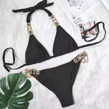 2 шт./компл. привлекательный купальный костюм с лямкой на шее, дышащий сексуальный простой купальник чистого цвета для отпуска S красный