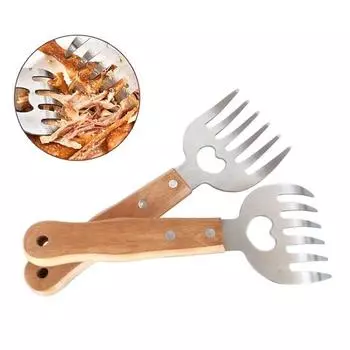 2 шт./компл., разрыватель мяса, вилка для измельчения мяса из нержавеющей стали с деревянными ручками, многофункциональный кухонный инструмент для измельчения, обработки и подъема свинины 2pcs