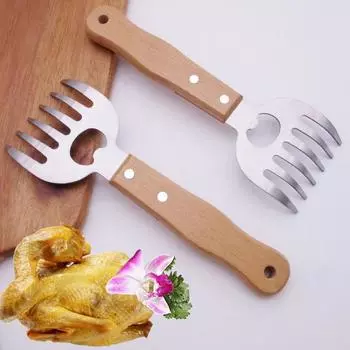 2 шт./компл., разрыватель мяса, вилка для измельчения мяса из нержавеющей стали с деревянными ручками, многофункциональный кухонный инструмент для измельчения, обработки и подъема свинины 2pcs