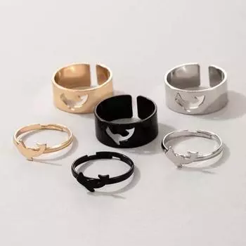 2 шт./компл. регулируемые кольца для пар в форме сердца/Луны/звезды/дельфина, ювелирные изделия, креативные изысканные открытые кольца для подарков 1 чёрный
