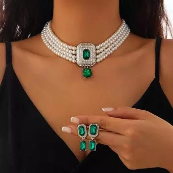 2 шт./компл. Ретро многослойная искусственная цепочка из жемчуга ожерелье серьги-гвоздики женские свадебные банкетные ювелирные аксессуары