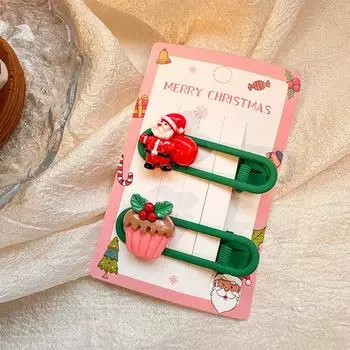 2 шт./компл. Рождественская заколка для волос Милая заколка для волос для девочек Боковая заколка для волос с рисунком Аксессуары для волос для женщин Милая заколка для челки