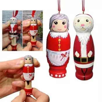 2 шт./компл., рождественские подвесные украшения с Санта-Клаусом, поделки из дерева, многоразовый праздничный декор, рождественская елка, дедушка, бабушка, орнамент, кулон, товары для вечеринок, подарок 1 Set Christmas