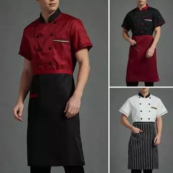 2 шт./компл., рубашка шеф-повара, фартук, воротник-стойка, двубортный, с длинными рукавами, унисекс, мягкая дышащая, устойчивая к пятнам рубашка повара, одежда для пекарни, кухни XL красный