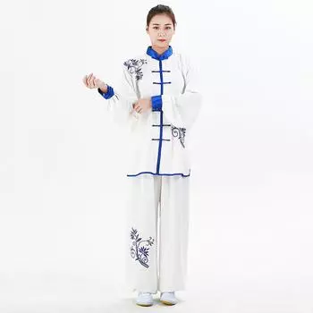 2 шт./компл. рубашка унисекс с планкой на пуговицах, свободная сплошная цветная китайская традиционная одежда для тай-чи, одежда для кунг-фу, мужская одежда XS синий