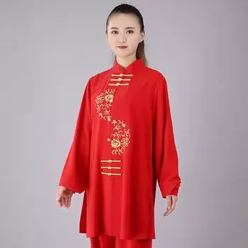 2 шт./компл. рубашка унисекс с планкой на пуговицах, свободная сплошная цветная китайская традиционная одежда для тай-чи, одежда для кунг-фу, мужская одежда XS красный